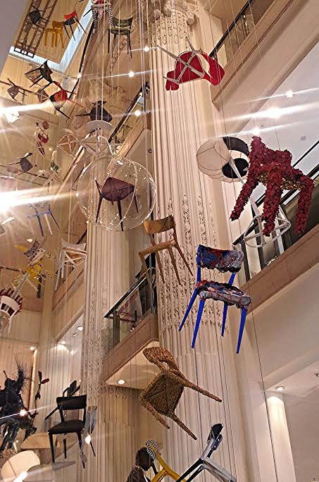 looking-up-at-the-hanging-chairs : Selfridges Atrium